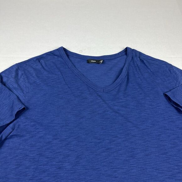 Vince Mens V-Neck Cotton T-Shirt Blue Plain Short Sleeve Top Basic Tee XL FLAW - Picture 3 of 11